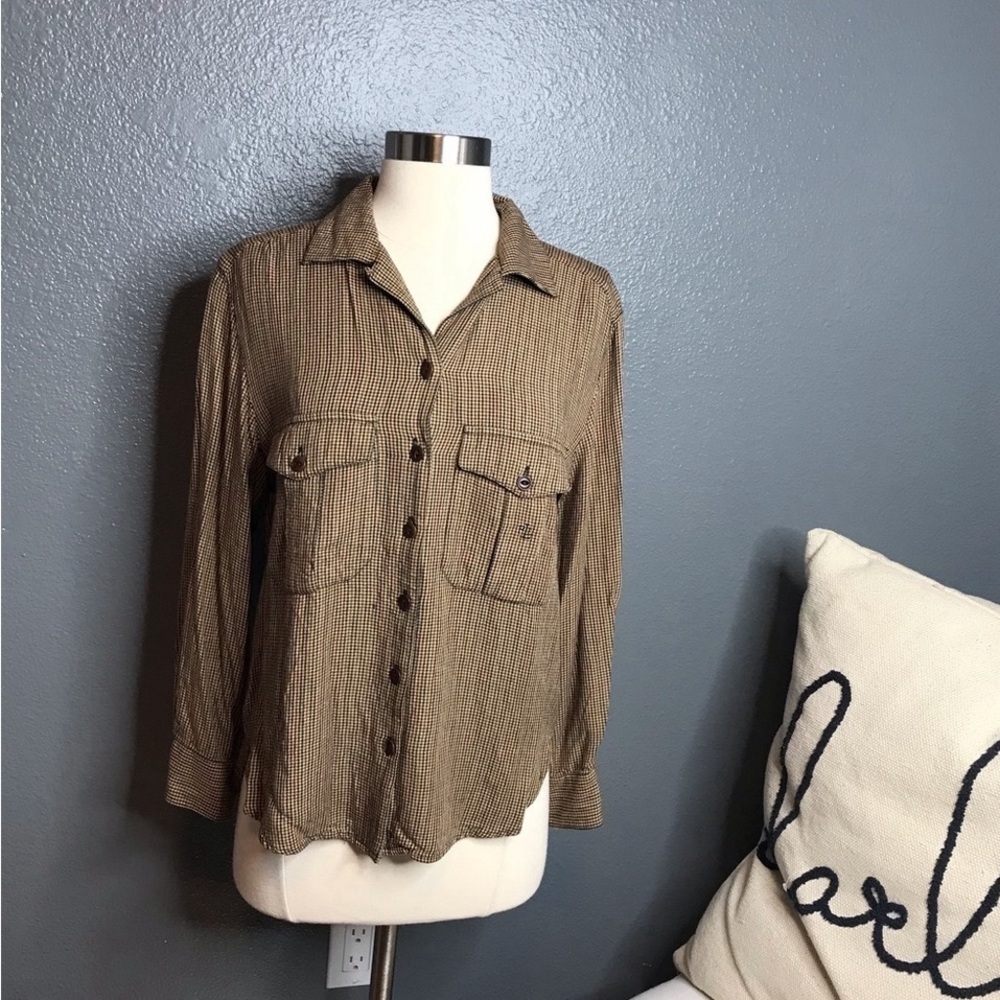 Ralph Lauren brown button front blouse size 6P